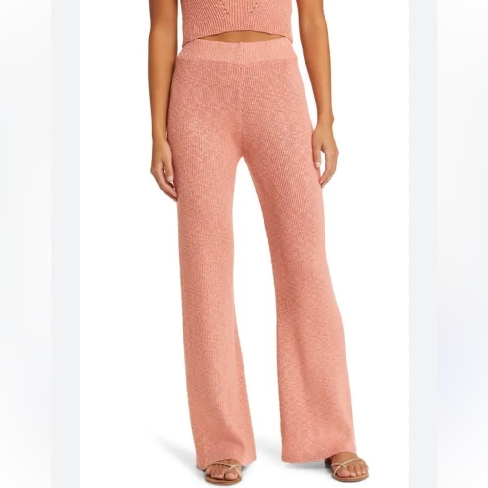 Pink Free People Rose Summer Nights opened knit Wide Leg Pants Women’s size XS